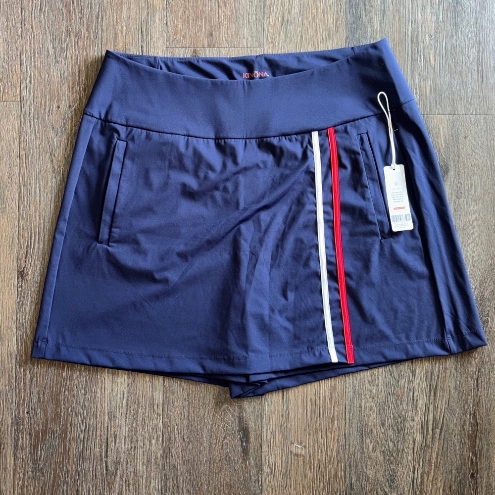 Kinona Navy Blue Women's Athletic Skort with Red and White Stripes Sz XLarge
